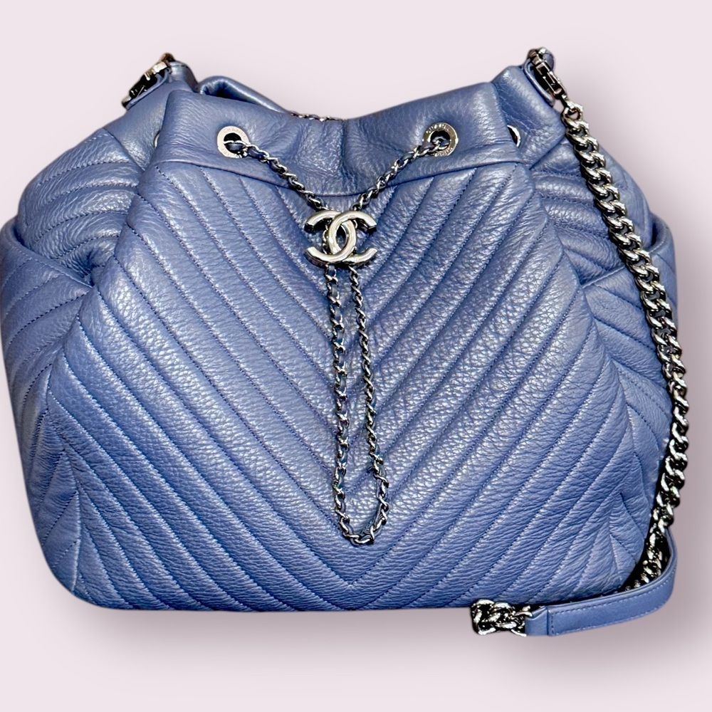 CHANEL Blue Chevron Shoulder Bag